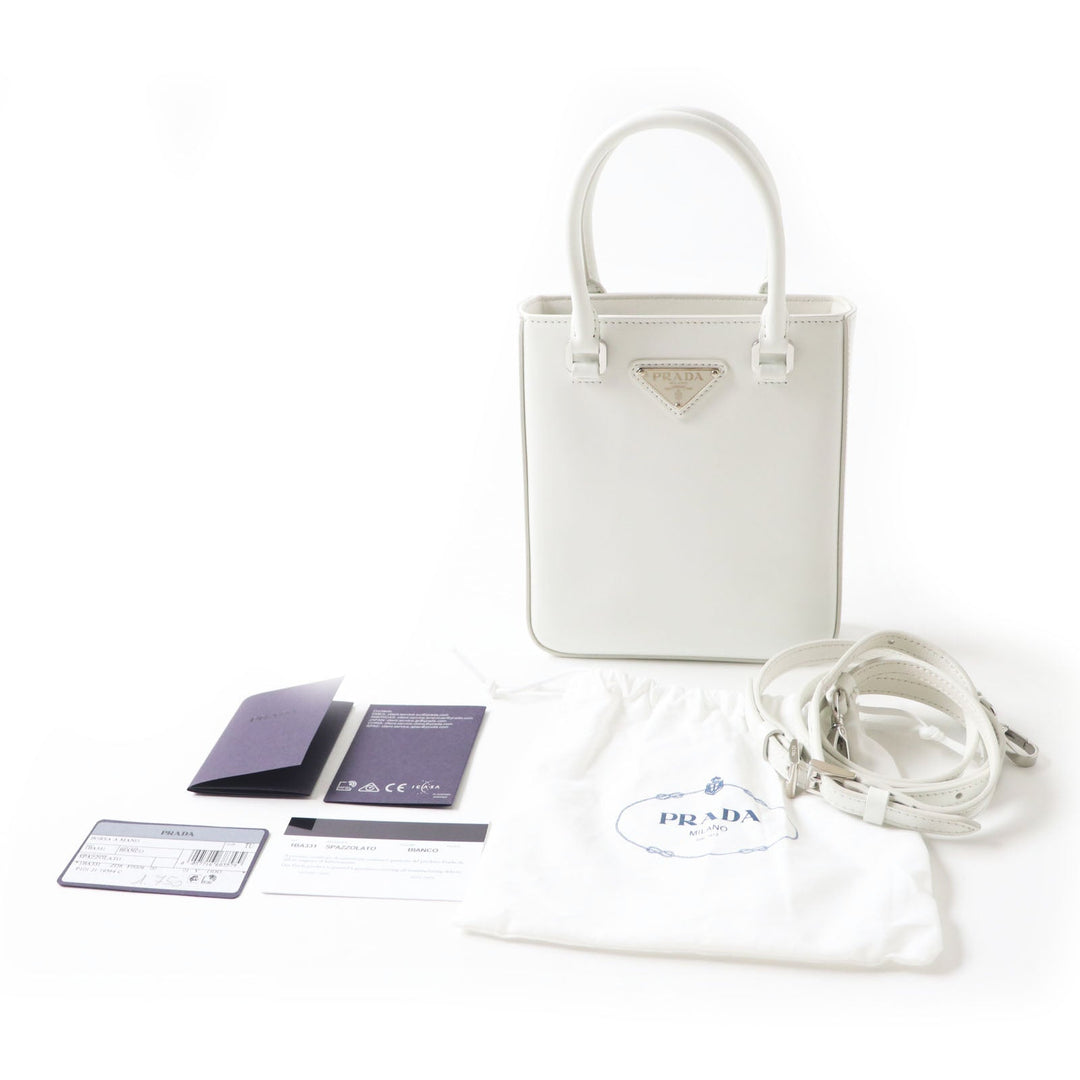 PRADA Shoulder Bag 1BA331 SPAZZOLATO (brushed leather) BIANCO Small Brushed Leather Women Used Authentic