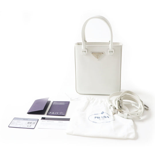 PRADA Shoulder Bag 1BA331 SPAZZOLATO (brushed leather) BIANCO Small Brushed Leather Women Used Authentic