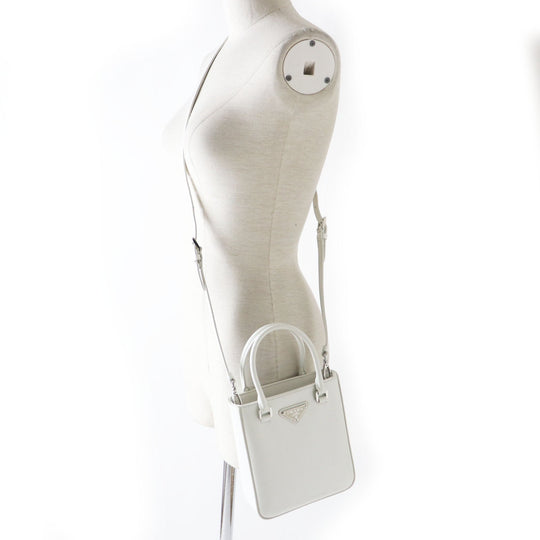 PRADA Shoulder Bag 1BA331 SPAZZOLATO (brushed leather) BIANCO Small Brushed Leather Women Used Authentic