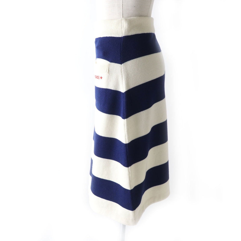 GUCCI skirt 691664 Outer: 100% wool, Lining: 95% wool, Lining: 4% nylon, Lining: 1% polyurethane, Embroidery: 100% polyester Ivoryx navy Women XS Used Authentic