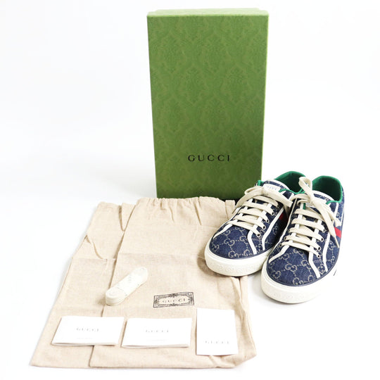 GUCCI Low cut sneakers 606111 GG jacquard denim multicolor Gucci Tennis 1977 mens 7+ Used Authentic