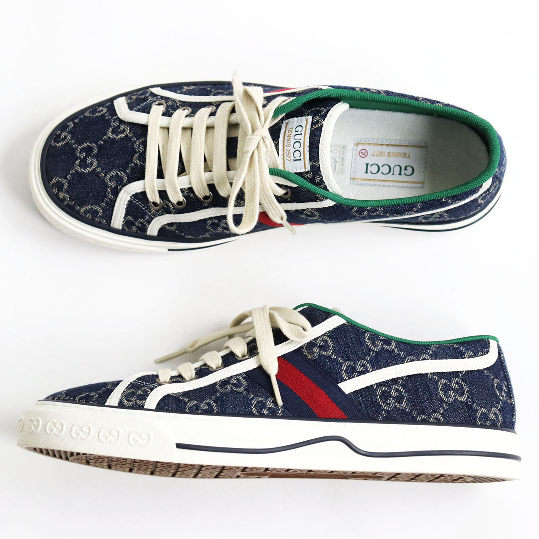 GUCCI Low cut sneakers 606111 GG jacquard denim multicolor Gucci Tennis 1977 mens 7+ Used Authentic