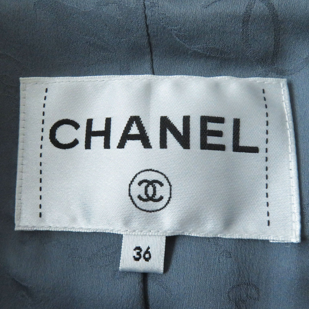 CHANEL coat P57148 Outer material: 43% rayon, 26% acrylic, 13% wool, 10% polyester, 7% nylon, 1% fiber, 100% silk Yellow x gray Women 36 Used Authentic