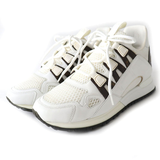LOUIS VUITTON sneakers Mesh, PVC White brown Runaway line Women 38 Used Authentic
