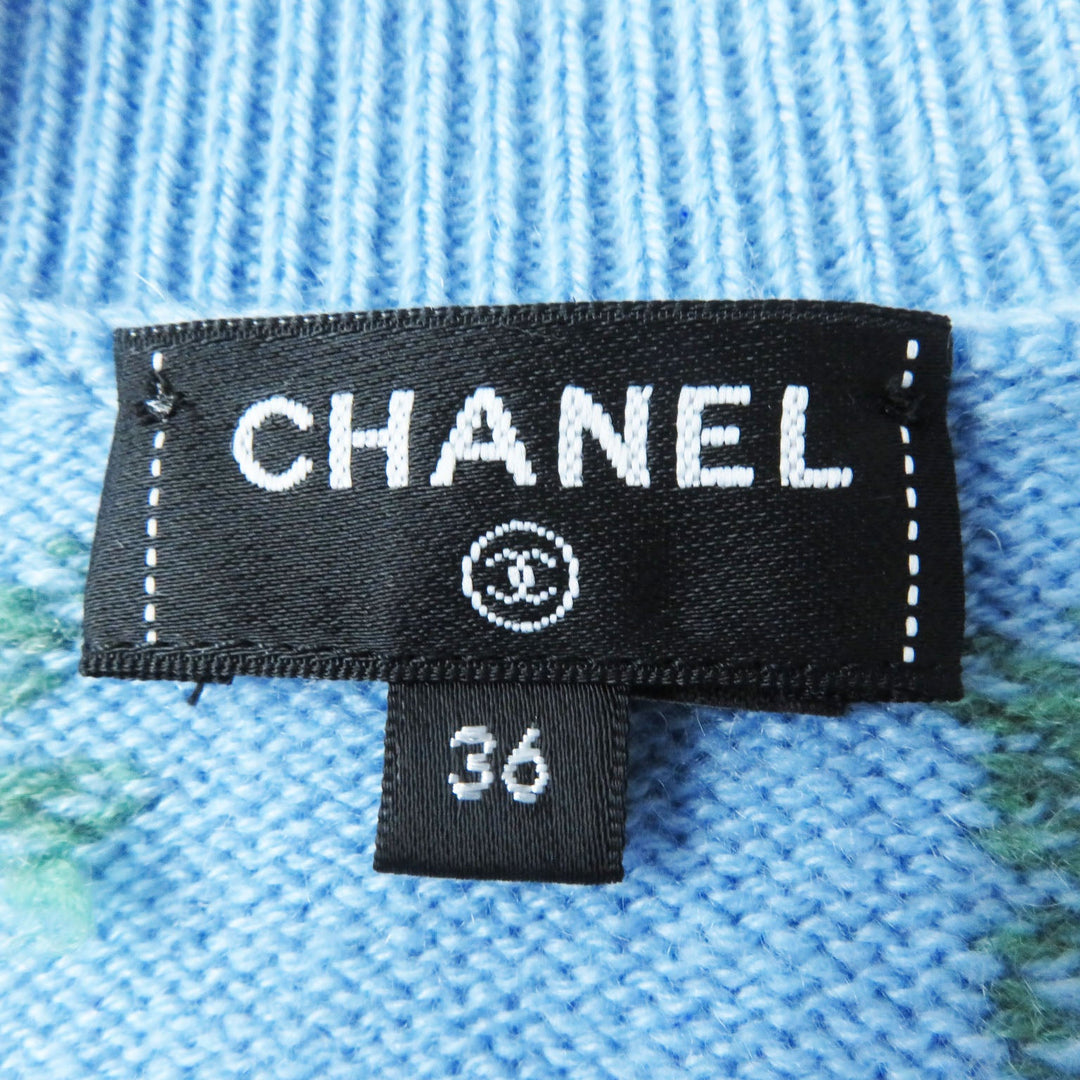 CHANEL setup P73869 P73823 Outer: 100% cashmere, part: 99% cashmere, part: 1% polyurethane light blue multi Women (Top)36, (Bottom)38 Used Authentic