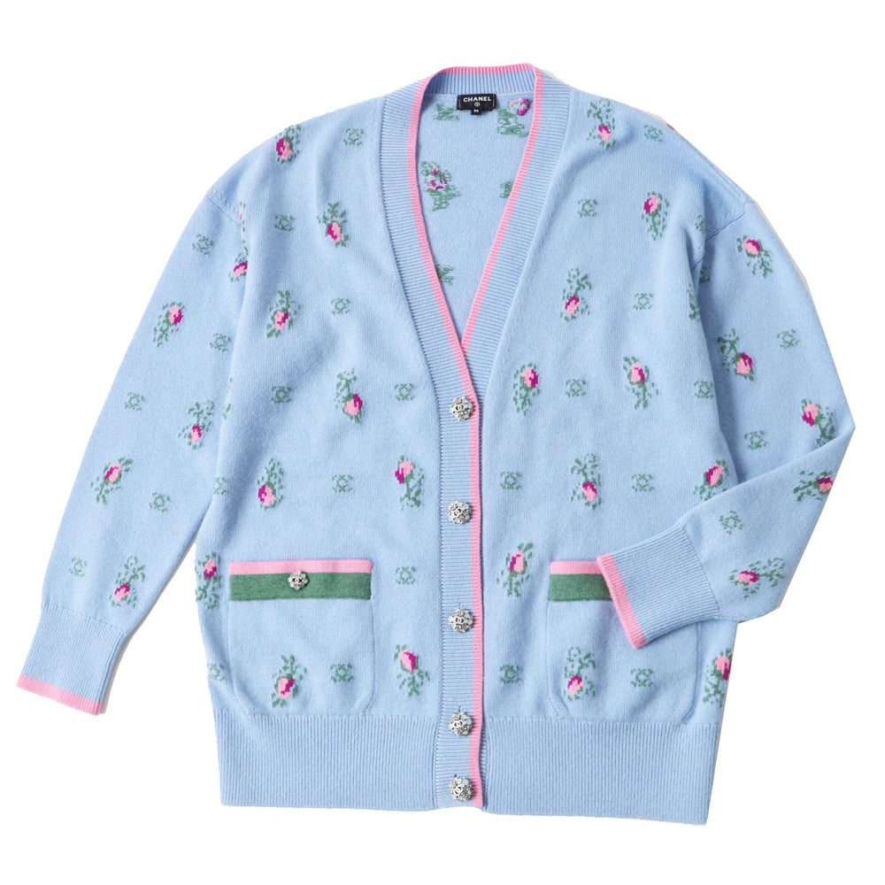 CHANEL setup P73869 P73823 Outer: 100% cashmere, part: 99% cashmere, part: 1% polyurethane light blue multi Women (Top)36, (Bottom)38 Used Authentic