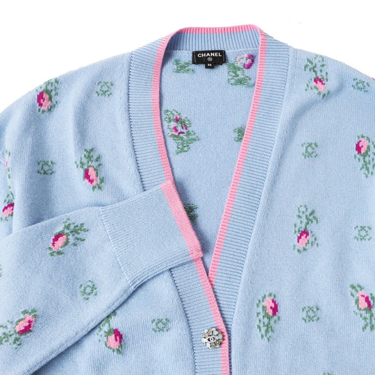 CHANEL setup P73869 P73823 Outer: 100% cashmere, part: 99% cashmere, part: 1% polyurethane light blue multi Women (Top)36, (Bottom)38 Used Authentic