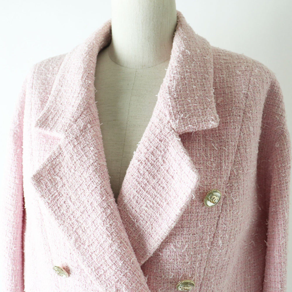 CHANEL Blouson P70560 Outer material: 34% cotton, Outer material: 26% polyester, Outer material: 21% acrylic, Outer material: 16% rayon, Outer material: 3% nylon, Lining: 100% silk Baby pink x white Women 40 Used Authentic