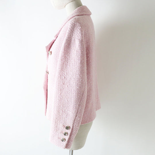 CHANEL Blouson P70560 Outer material: 34% cotton, Outer material: 26% polyester, Outer material: 21% acrylic, Outer material: 16% rayon, Outer material: 3% nylon, Lining: 100% silk Baby pink x white Women 40 Used Authentic