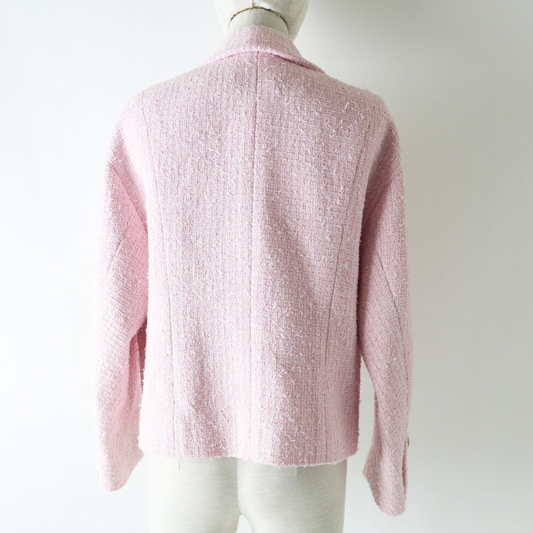 CHANEL Blouson P70560 Outer material: 34% cotton, Outer material: 26% polyester, Outer material: 21% acrylic, Outer material: 16% rayon, Outer material: 3% nylon, Lining: 100% silk Baby pink x white Women 40 Used Authentic