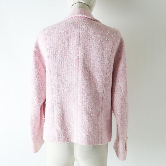 CHANEL Blouson P70560 Outer material: 34% cotton, Outer material: 26% polyester, Outer material: 21% acrylic, Outer material: 16% rayon, Outer material: 3% nylon, Lining: 100% silk Baby pink x white Women 40 Used Authentic