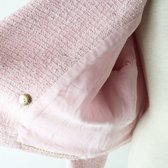 CHANEL Blouson P70560 Outer material: 34% cotton, Outer material: 26% polyester, Outer material: 21% acrylic, Outer material: 16% rayon, Outer material: 3% nylon, Lining: 100% silk Baby pink x white Women 40 Used Authentic