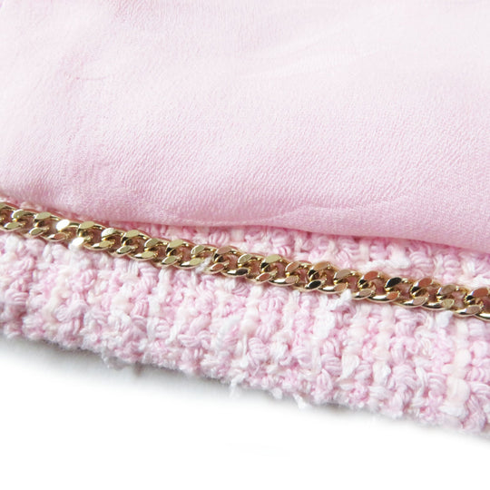 CHANEL Blouson P70560 Outer material: 34% cotton, Outer material: 26% polyester, Outer material: 21% acrylic, Outer material: 16% rayon, Outer material: 3% nylon, Lining: 100% silk Baby pink x white Women 40 Used Authentic