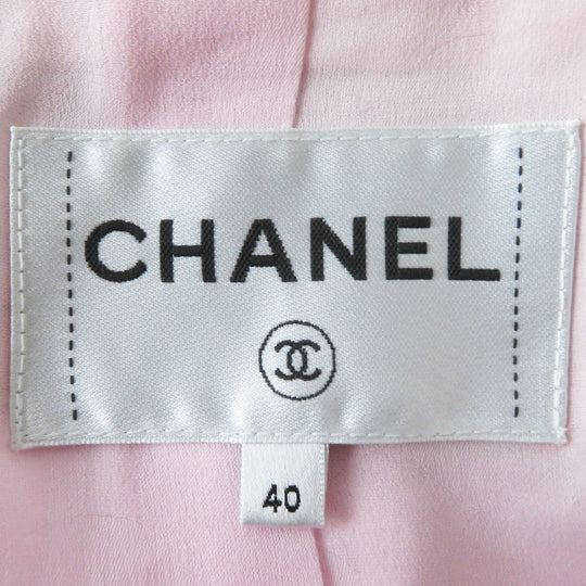 CHANEL Blouson P70560 Outer material: 34% cotton, Outer material: 26% polyester, Outer material: 21% acrylic, Outer material: 16% rayon, Outer material: 3% nylon, Lining: 100% silk Baby pink x white Women 40 Used Authentic