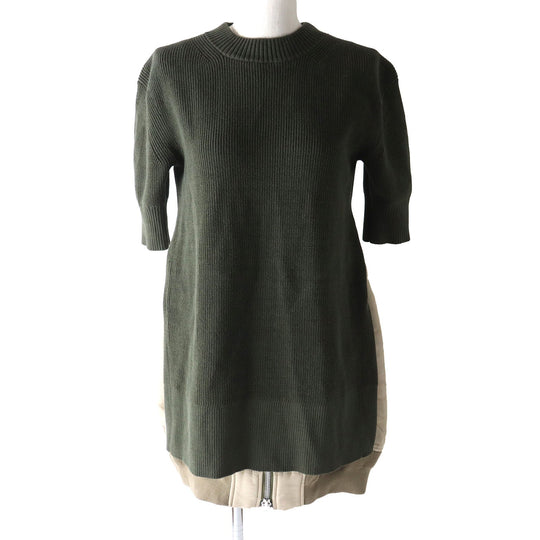 Sacai knit 22-05961 Outer: 55% cotton, Outer: 45% polyester, Part: 100% polyester, Part: 50% cotton, Part: 50% polyester, Filling: 100% polyester Lining: 100% polyester Lining: 100% cupra Khaki x beige Women 3 Used Authentic