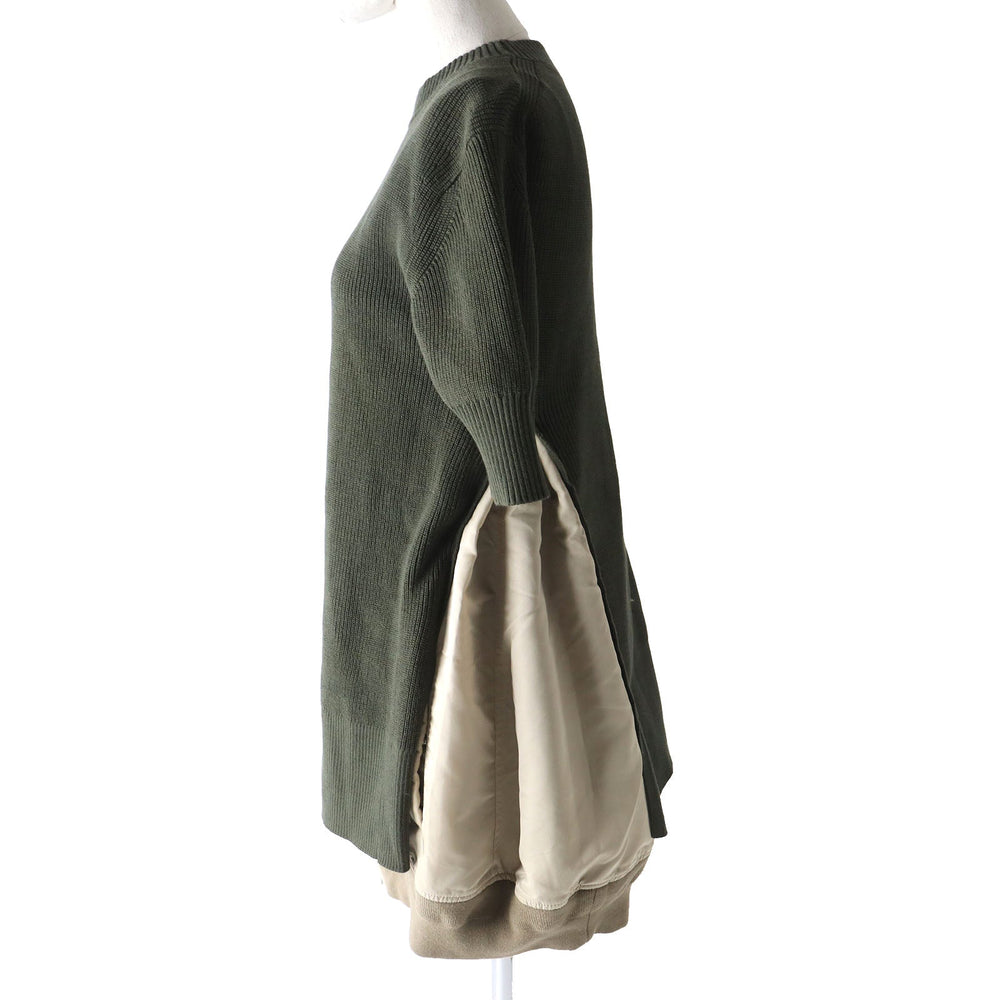 Sacai knit 22-05961 Outer: 55% cotton, Outer: 45% polyester, Part: 100% polyester, Part: 50% cotton, Part: 50% polyester, Filling: 100% polyester Lining: 100% polyester Lining: 100% cupra Khaki x beige Women 3 Used Authentic