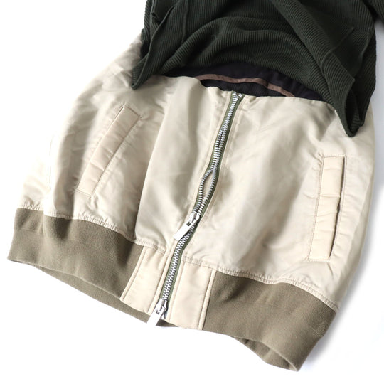 Sacai knit 22-05961 Outer: 55% cotton, Outer: 45% polyester, Part: 100% polyester, Part: 50% cotton, Part: 50% polyester, Filling: 100% polyester Lining: 100% polyester Lining: 100% cupra Khaki x beige Women 3 Used Authentic