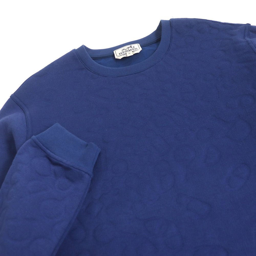 HERMES sweat Main: 72% polyamide, 26% cotton, 2% elastane. Parts: 100% cotton. Rib: 90% cotton, 10% elastane. Indigo blue Maillons en Boucle Aero mens M Used Authentic