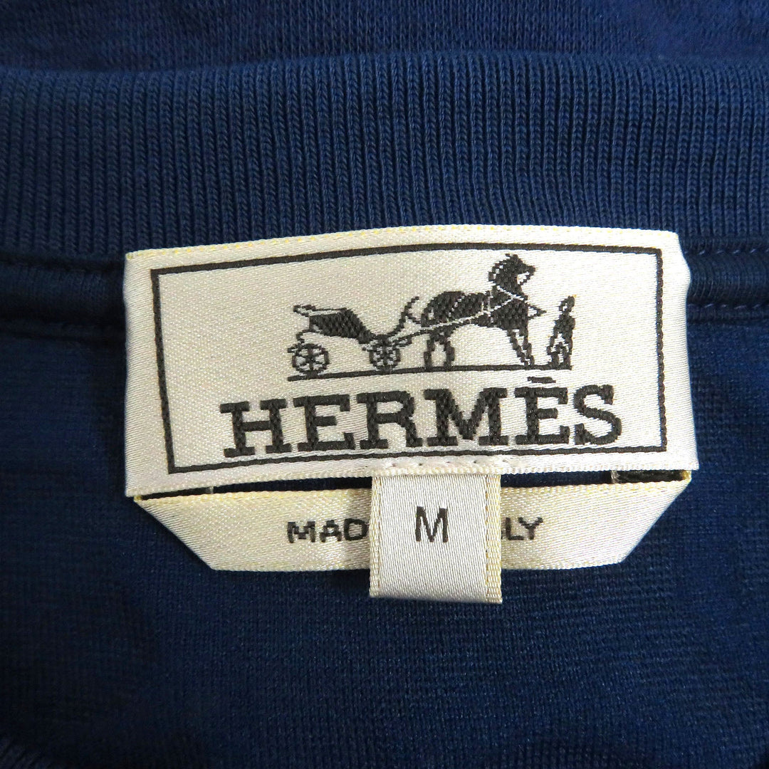 HERMES sweat Main: 72% polyamide, 26% cotton, 2% elastane. Parts: 100% cotton. Rib: 90% cotton, 10% elastane. Indigo blue Maillons en Boucle Aero mens M Used Authentic