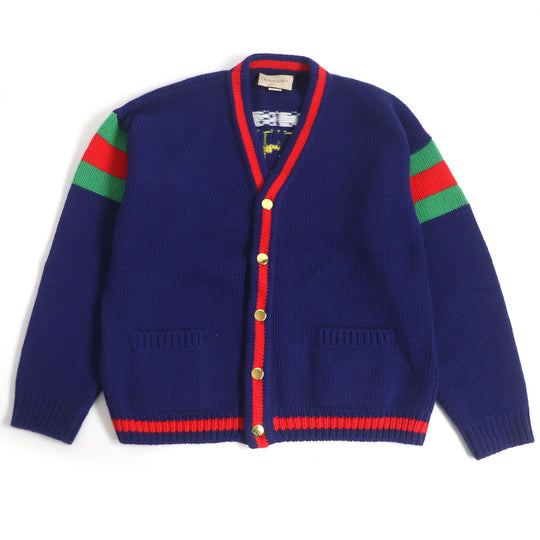 GUCCI cardigan 676389 Main: 100% wool, Part: 98% wool, Part: 1% elastane (polyurethane), Part: 1% nylon blue mens L Used Authentic