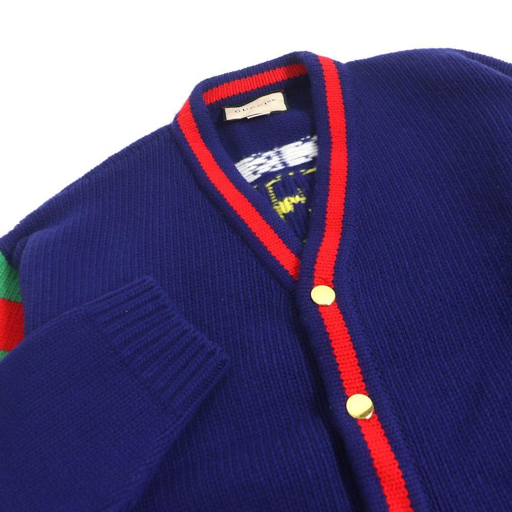 GUCCI cardigan 676389 Main: 100% wool, Part: 98% wool, Part: 1% elastane (polyurethane), Part: 1% nylon blue mens L Used Authentic