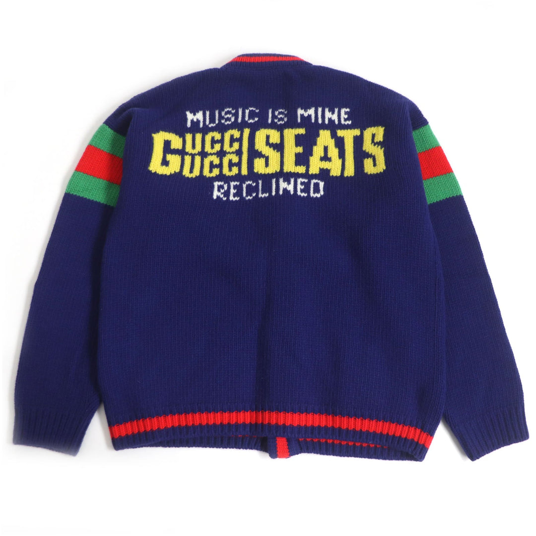 GUCCI cardigan 676389 Main: 100% wool, Part: 98% wool, Part: 1% elastane (polyurethane), Part: 1% nylon blue mens L Used Authentic