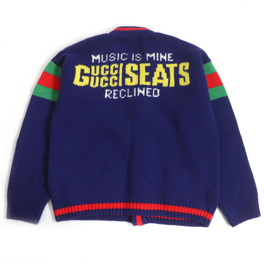 GUCCI cardigan 676389 Main: 100% wool, Part: 98% wool, Part: 1% elastane (polyurethane), Part: 1% nylon blue mens L Used Authentic
