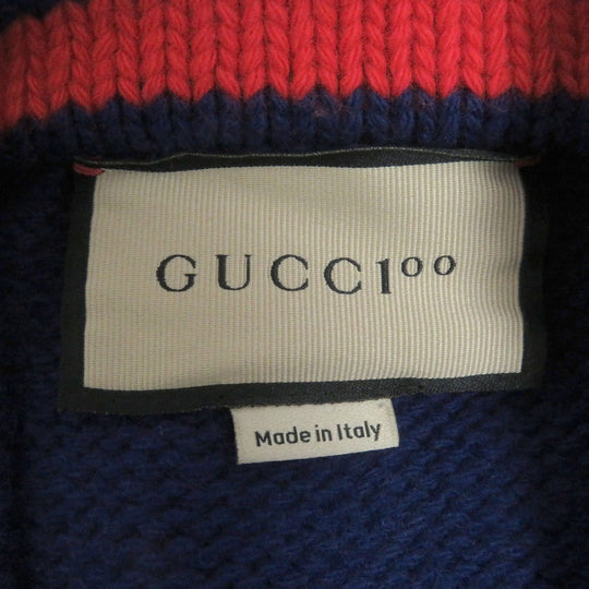 GUCCI cardigan 676389 Main: 100% wool, Part: 98% wool, Part: 1% elastane (polyurethane), Part: 1% nylon blue mens L Used Authentic