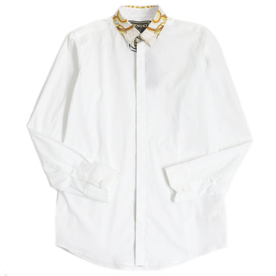 FENDI Long sleeve shirt FS1001 Main: 96% cotton, Main: 4% polyurethane, Part: 100% silk white mens 40 Used Authentic
