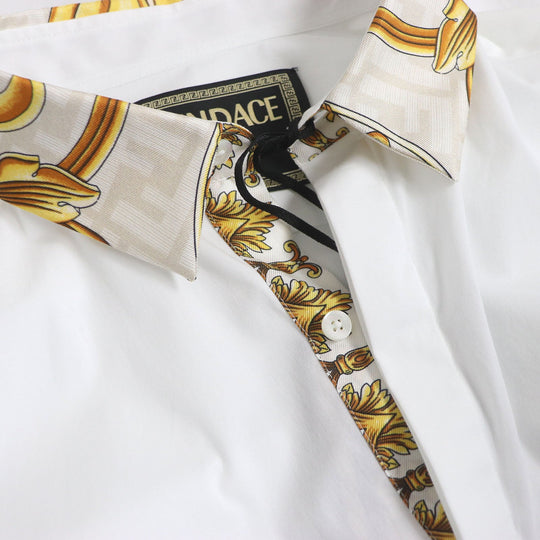 FENDI Long sleeve shirt FS1001 Main: 96% cotton, Main: 4% polyurethane, Part: 100% silk white mens 40 Used Authentic
