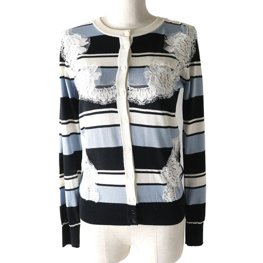 DOLCE&GABBANA cardigan Main: 100% silk Black x White x Blue type Women 36 Used Authentic