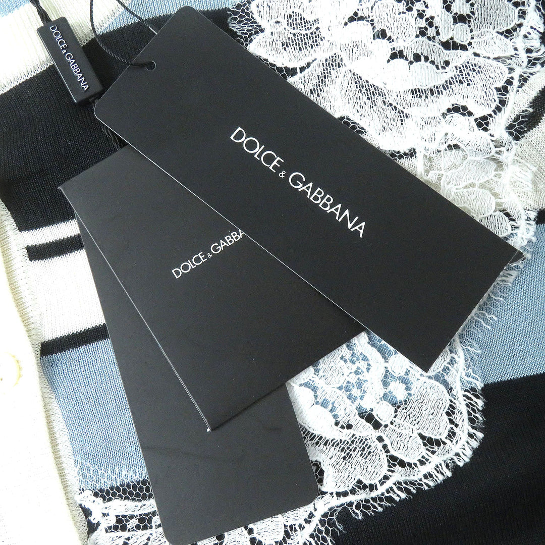 DOLCE&GABBANA cardigan Main: 100% silk Black x White x Blue type Women 36 Used Authentic