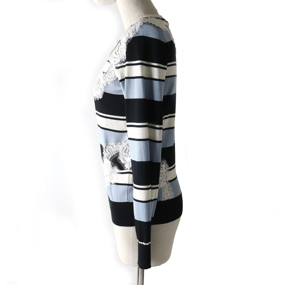 DOLCE&GABBANA cardigan Main: 100% silk Black x White x Blue type Women 36 Used Authentic