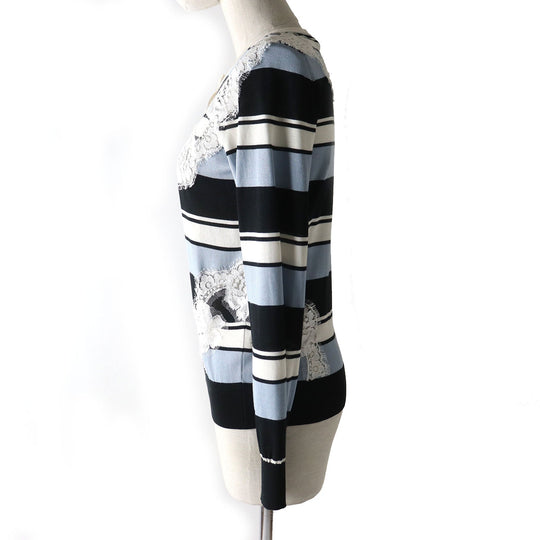 DOLCE&GABBANA cardigan Main: 100% silk Black x White x Blue type Women 36 Used Authentic