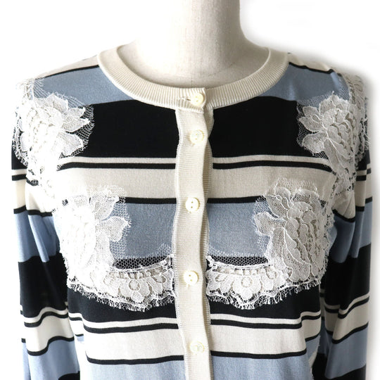 DOLCE&GABBANA cardigan Main: 100% silk Black x White x Blue type Women 36 Used Authentic