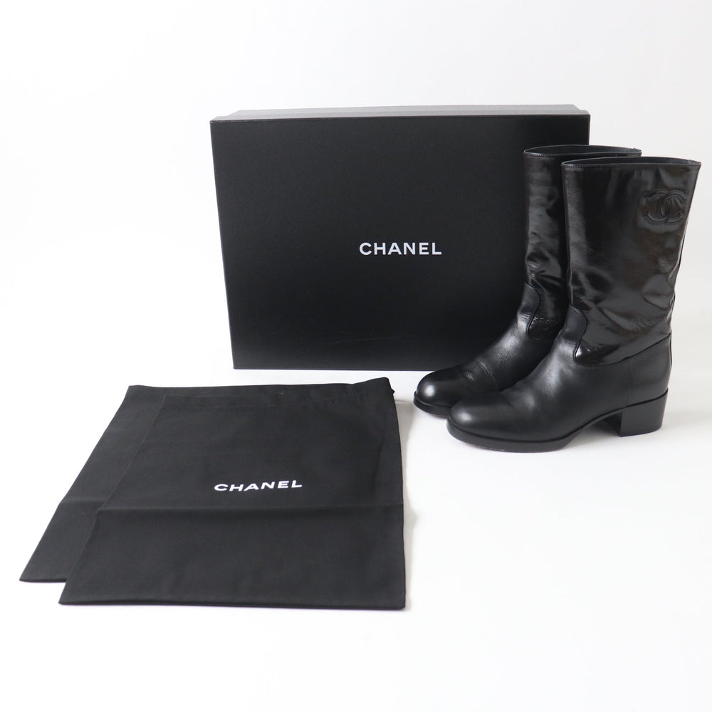 CHANEL Ankle boots 21A G37981 Shine Calfskin Calfskin black Women 37 1/2 C Used Authentic