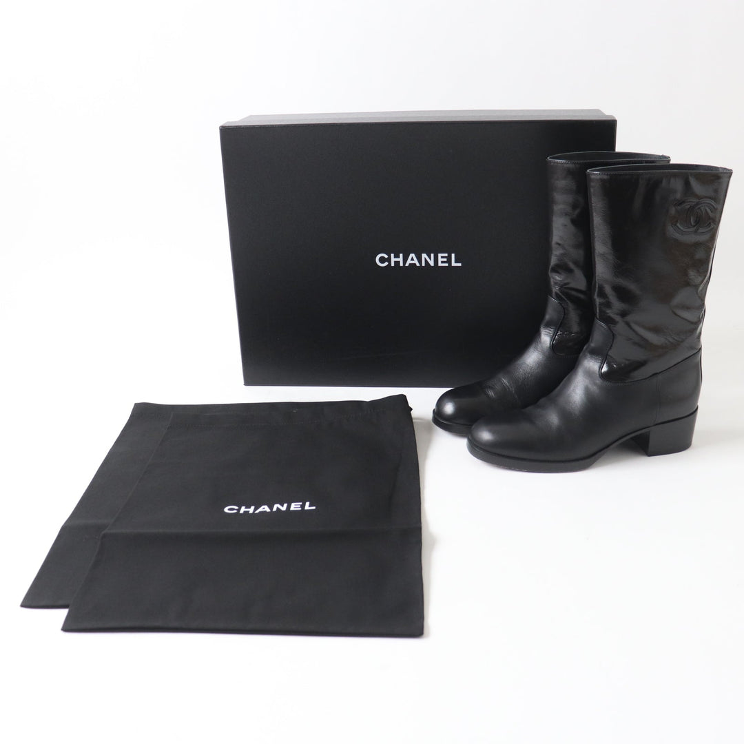CHANEL Ankle boots 21A G37981 Shine Calfskin Calfskin black Women 37 1/2 C Used Authentic