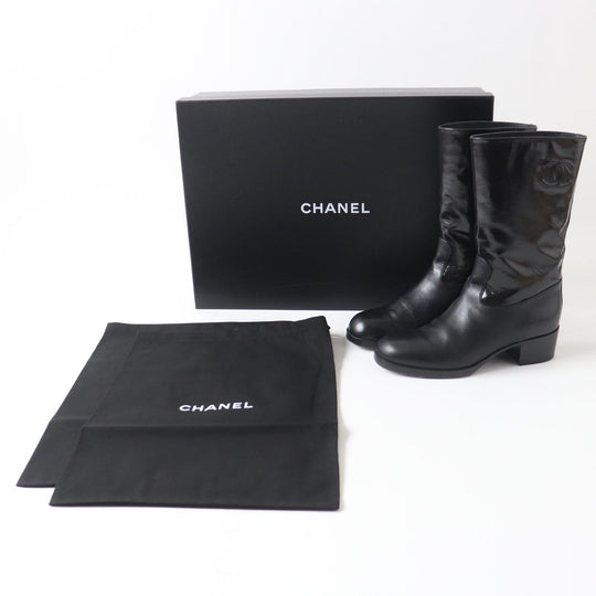 CHANEL Ankle boots 21A G37981 Shine Calfskin Calfskin black Women 37 1/2 C Used Authentic