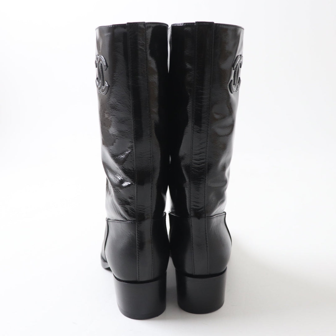 CHANEL Ankle boots 21A G37981 Shine Calfskin Calfskin black Women 37 1/2 C Used Authentic