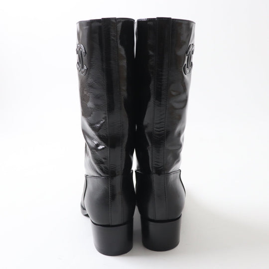 CHANEL Ankle boots 21A G37981 Shine Calfskin Calfskin black Women 37 1/2 C Used Authentic