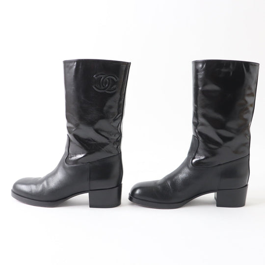 CHANEL Ankle boots 21A G37981 Shine Calfskin Calfskin black Women 37 1/2 C Used Authentic