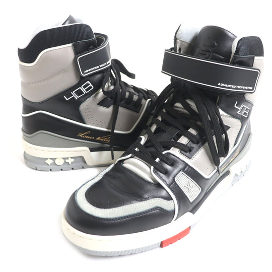 LOUIS VUITTON High cut sneakers 1A54IS Main: Leather Black x gray LV trainer line Velcro mens 6 Used Authentic