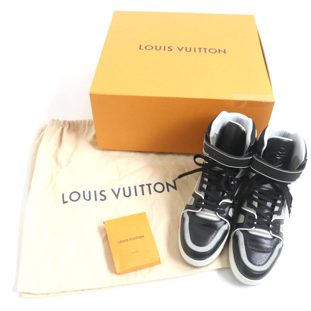LOUIS VUITTON High cut sneakers 1A54IS Main: Leather Black x gray LV trainer line Velcro mens 6 Used Authentic