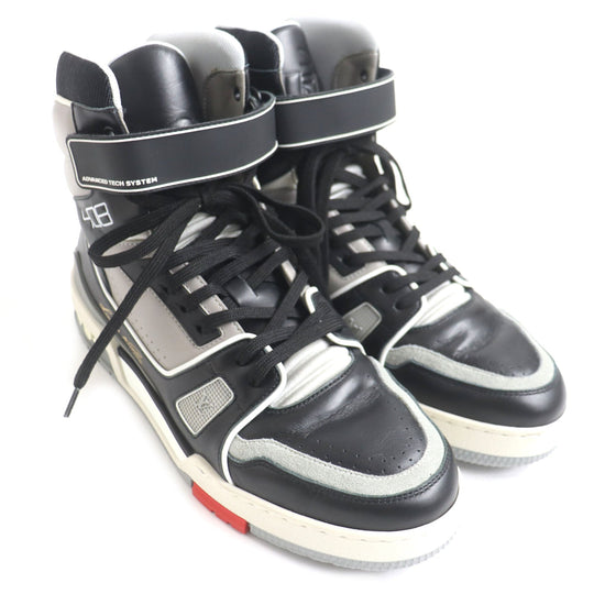 LOUIS VUITTON High cut sneakers 1A54IS Main: Leather Black x gray LV trainer line Velcro mens 6 Used Authentic