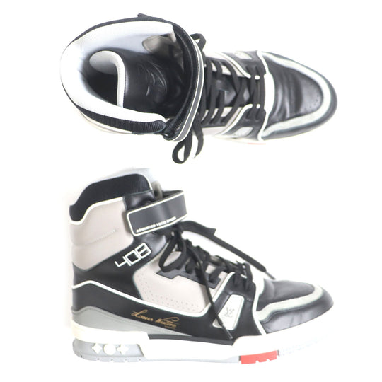 LOUIS VUITTON High cut sneakers 1A54IS Main: Leather Black x gray LV trainer line Velcro mens 6 Used Authentic