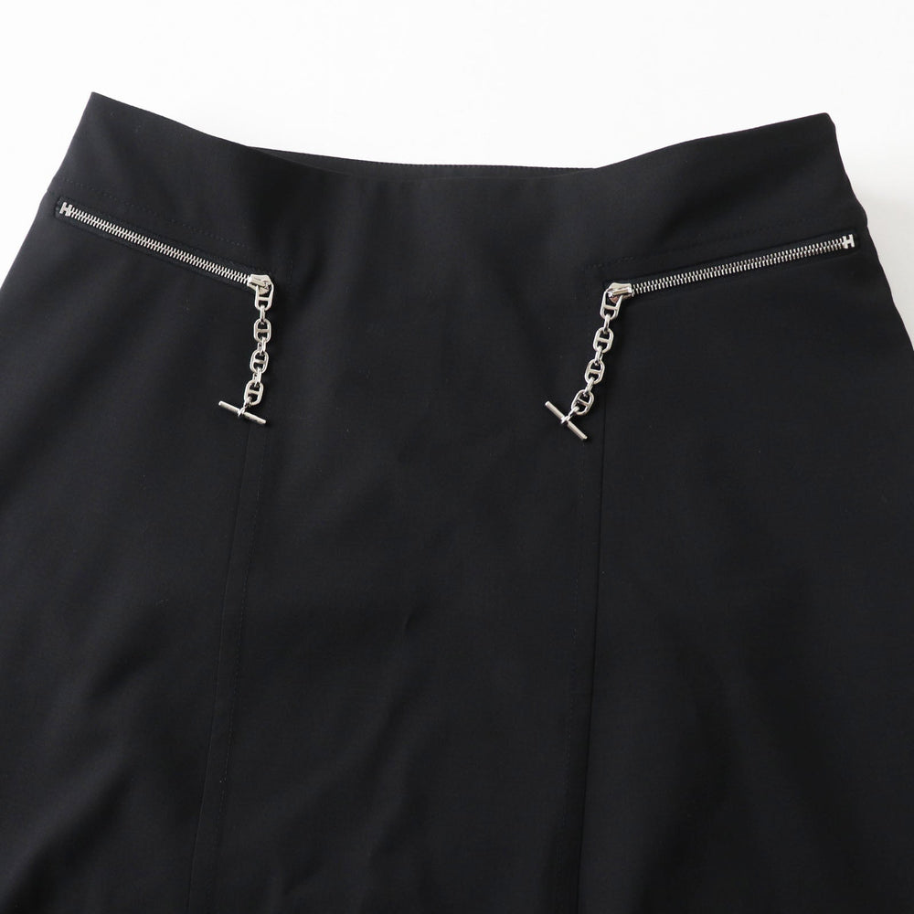 HERMES Tight Skirt Outer: 100% wool, lining trim: 88% rayon, 12% polyester black Women 34 Used Authentic
