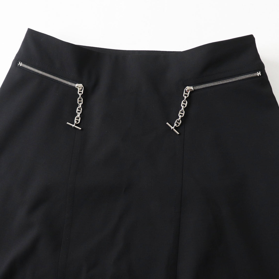 HERMES Tight Skirt Outer: 100% wool, lining trim: 88% rayon, 12% polyester black Women 34 Used Authentic
