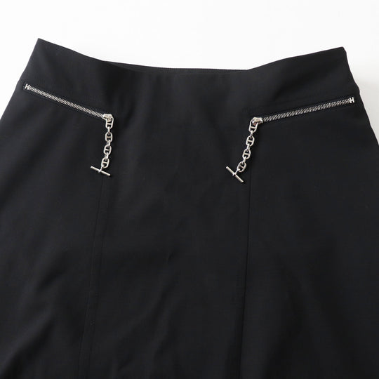 HERMES Tight Skirt Outer: 100% wool, lining trim: 88% rayon, 12% polyester black Women 34 Used Authentic