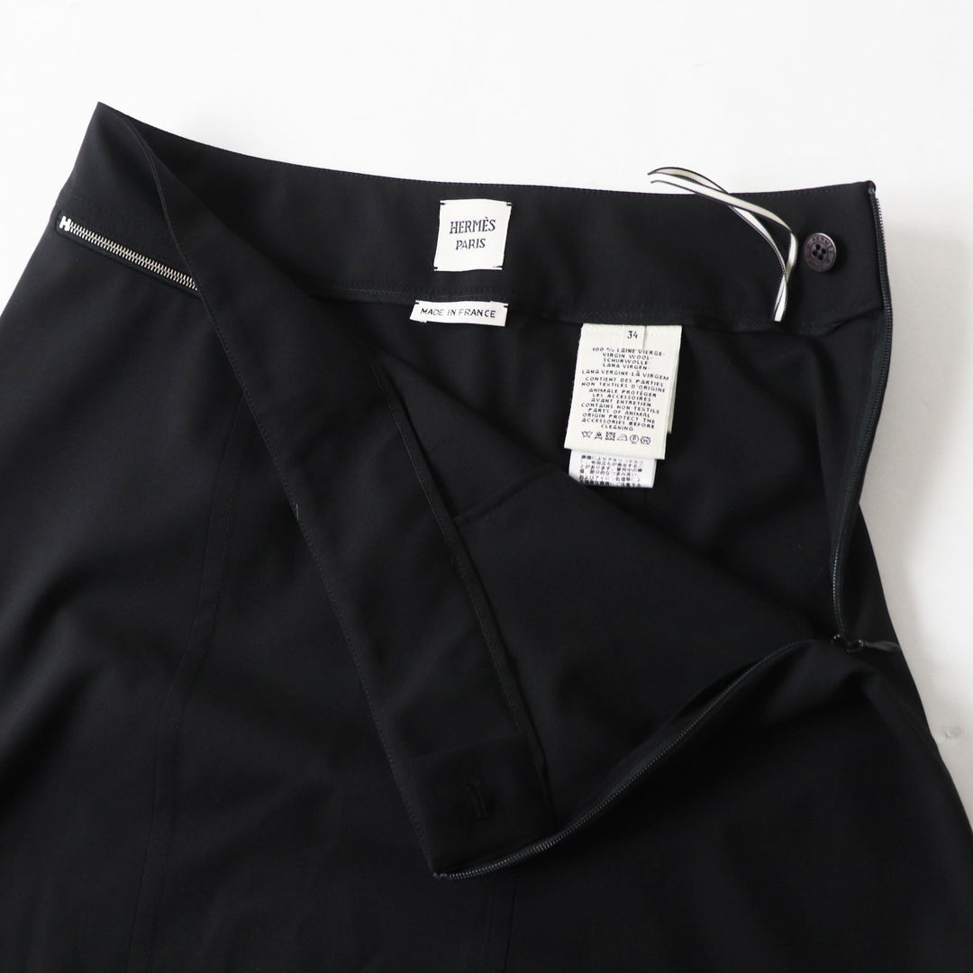 HERMES Tight Skirt Outer: 100% wool, lining trim: 88% rayon, 12% polyester black Women 34 Used Authentic
