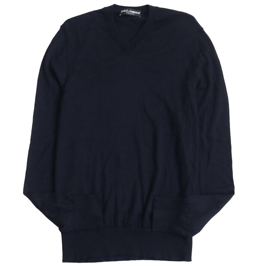 DOLCE&GABBANA sweater Main: 70% cashmere, Main: 30% silk Dark navy mens 48 Used Authentic